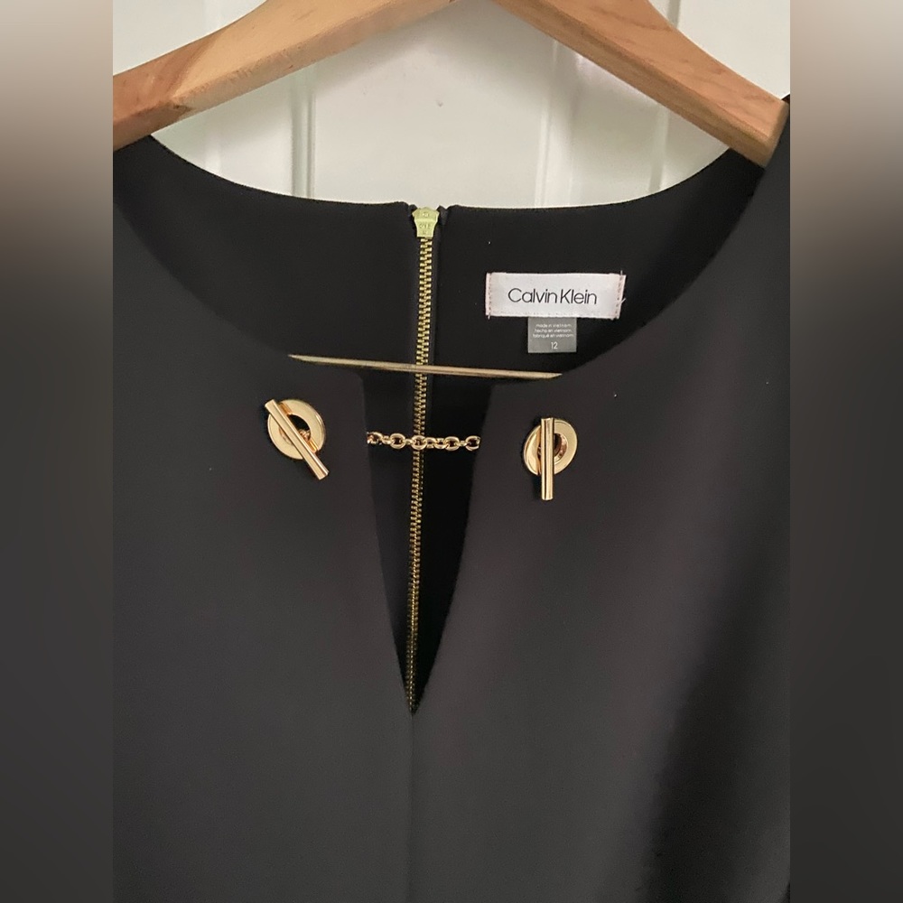NEVER WORN Calvin Klein Black Classic Dress Size 12. New TagsON w/ Gold Zipper. - Picture 3 of 5